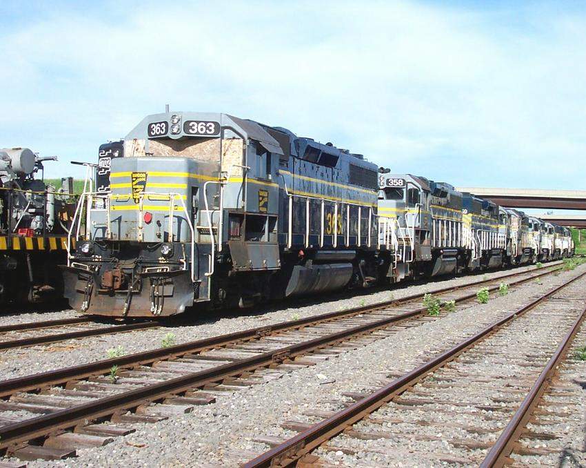 Photo of Line of BAR GP38-3s in Utica, NY NYSW yard