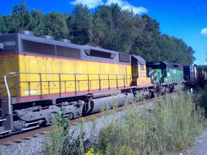 Photo of Foreign power at Newmarket NH. CSX, UP and BN