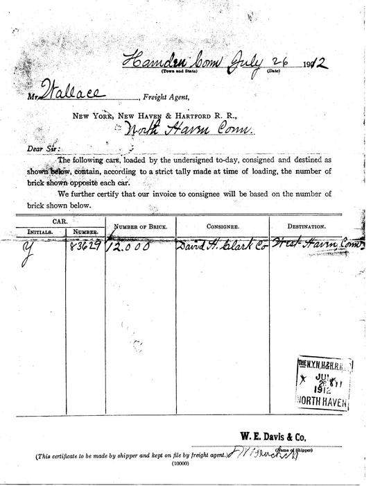 Photo of NYNHHRR-1912 Bill of Lading