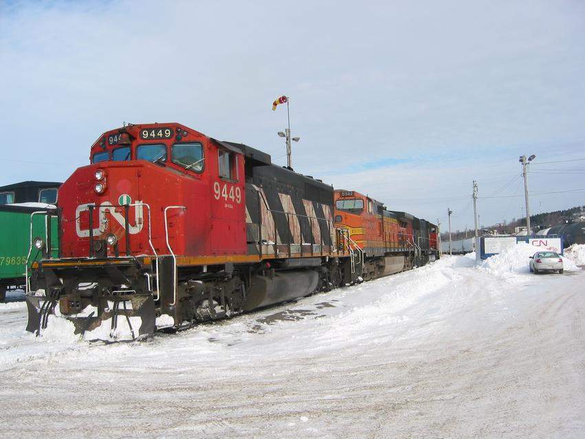 Photo of CN SD75I along with GP40-2W and BNSF 5342 in Saint John New Brunswick