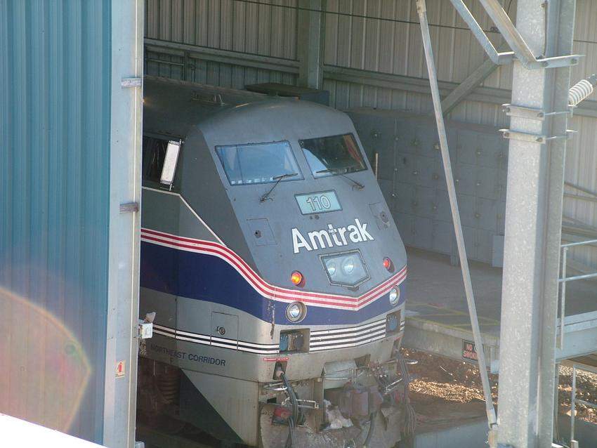 Photo of Amtrak P42DC 110 inside fuel bay