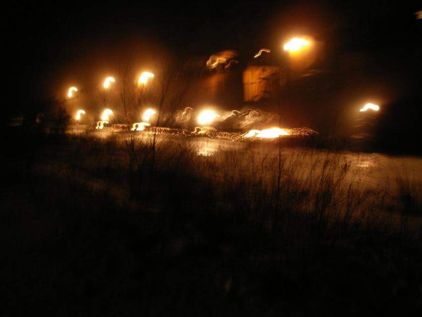 Photo of Loram railgrinder at South Berwick 2/18/05 10:00p.m.