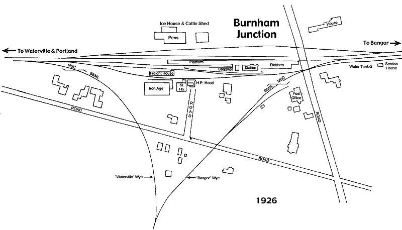 Photo of Diagram of the joint B&ML/MEC Station & Yard at Burnham Junction, ME  1926