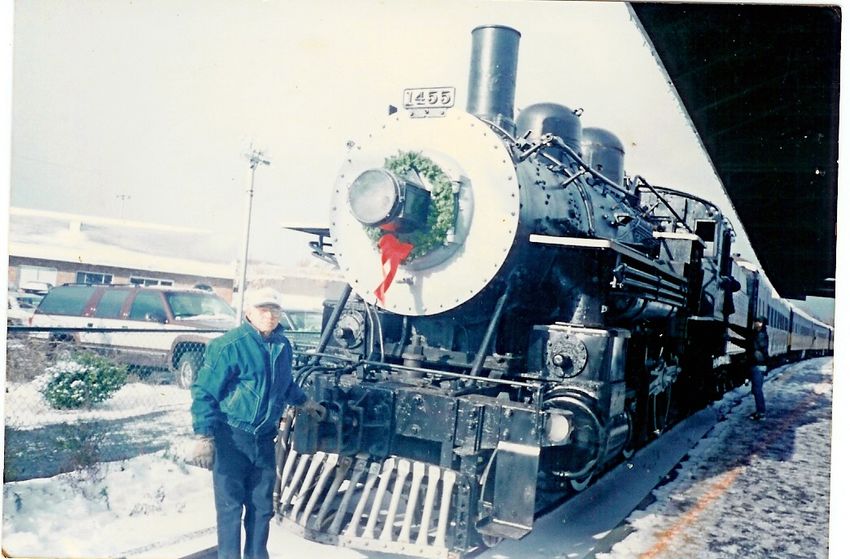 Photo of Herbie clark posing with b&m 1455 at the hyannis station!
