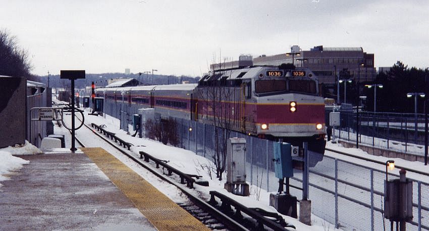 Photo of MBTA F40PH 1036 at Braintree, MA 1997