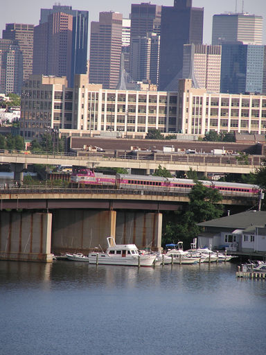 Photo of MBTA commuter train to Reading crosses the Mystic River