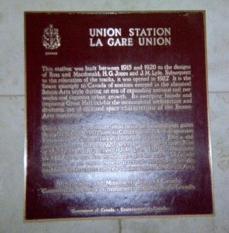 Photo of Toronto Union Station Plaque