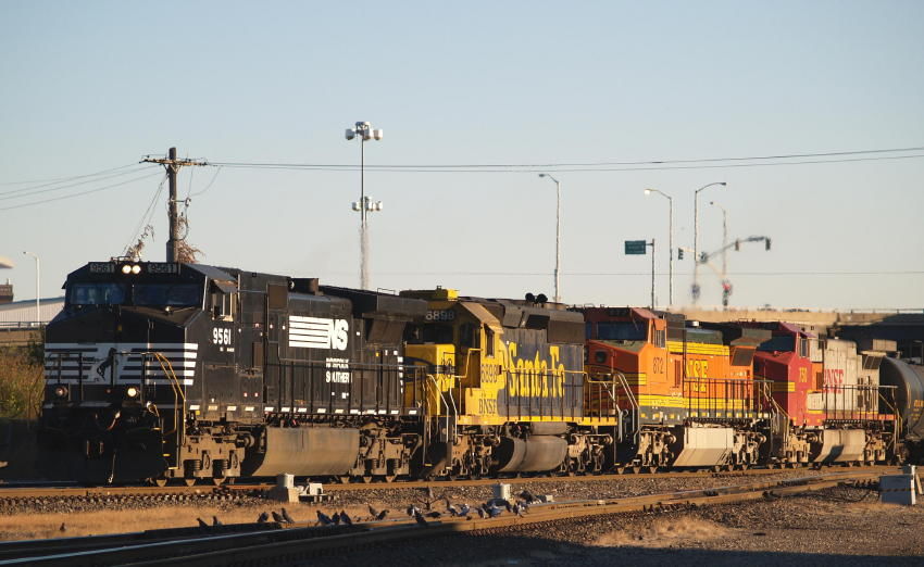 Photo of NS leads three BNSF's through 25th Street Junction