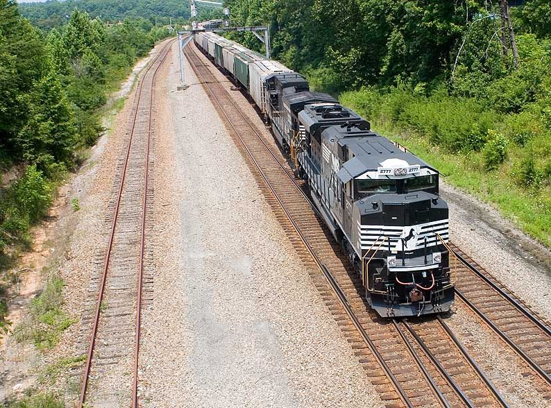 Photo of NS 2777 leads grain train 54Z through Revillo, KY.