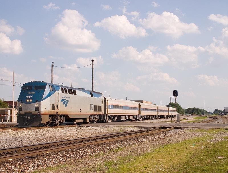 Photo of AMT 127 leads train 392, the Illini, into Centralia, IL.