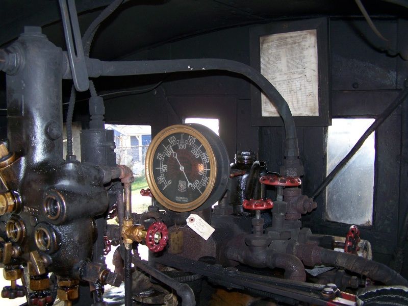 Photo of Steam gauge inside the cab of #4 as she rests while taking on water