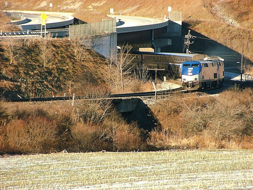 Photo of Amtrak #164 Leads PO30 at Meyersdale, PA