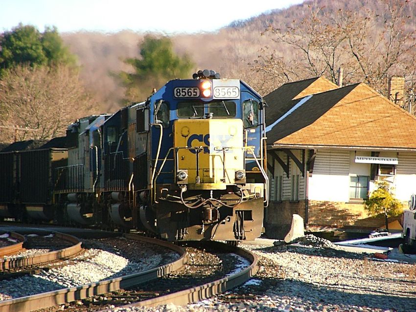 Photo of CSX Helper #8565 Passes The Old B&O Station at Meyersdale, PA