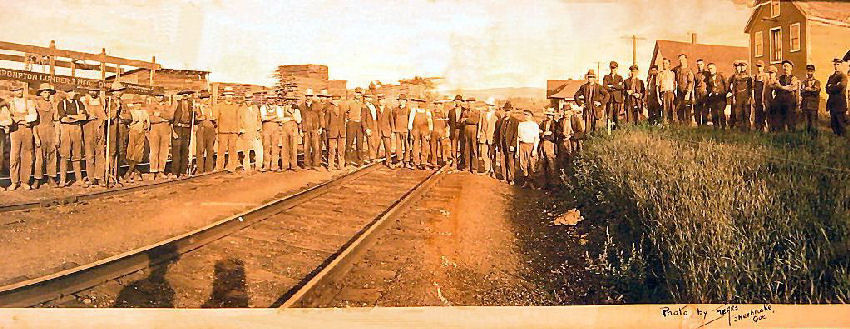 Photo of The Employees and Rails Sidings of Brompton Lumber Manifacturing