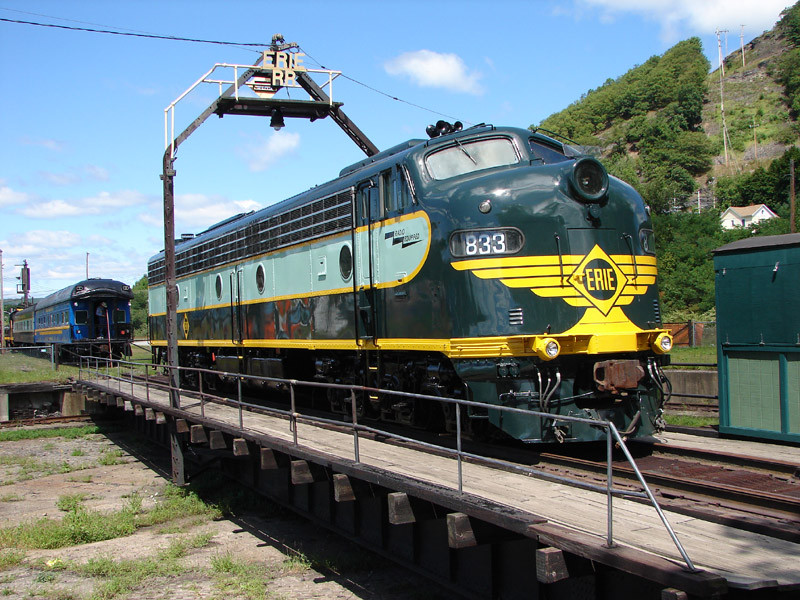 Photo of Restored Erie E-8 on the turntable at Port Jervis, NY