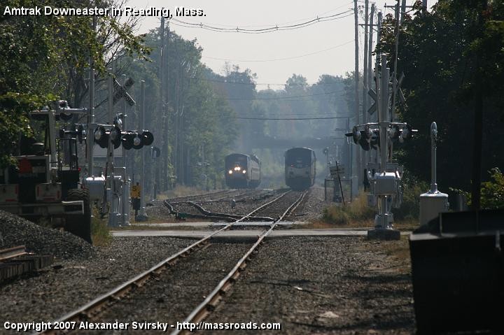 Photo of Amtrak Downeaster #692 and #691 meet at Reading