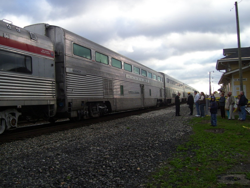 Photo of Santa Fe # 800857 ( Ex- Amtrak Superliner ) makes a stop in St. Albans, WV.