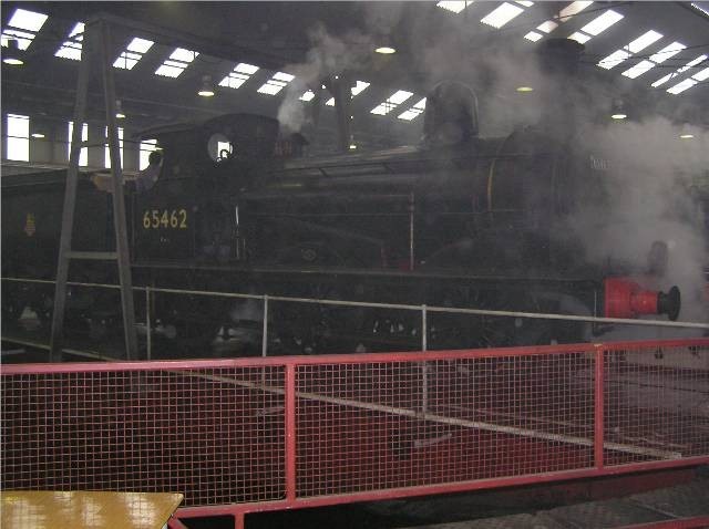 Photo of J15 0-6-0, 65462 on the turntable in Barrow Hill Round House.