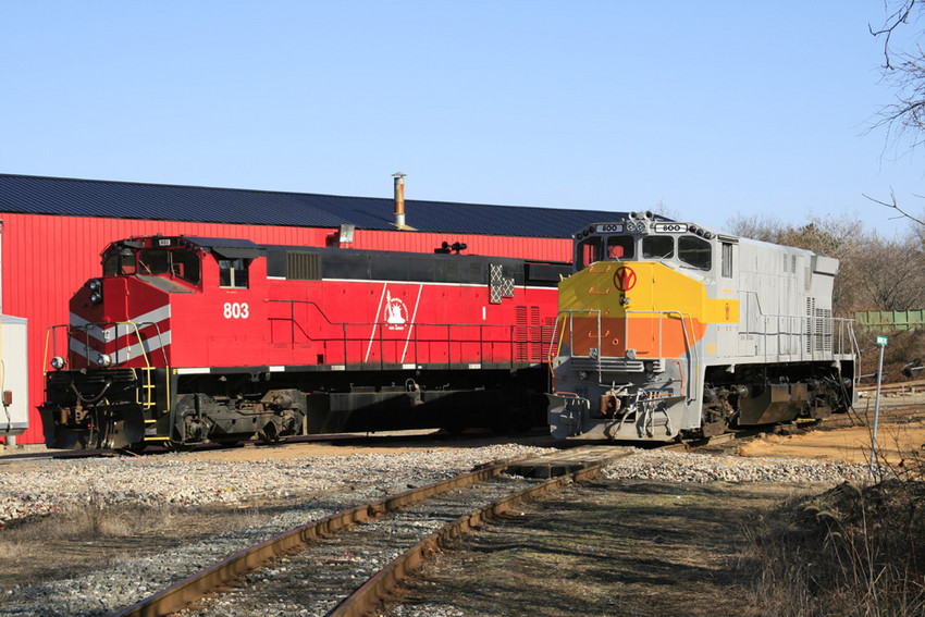 Photo of 2 ALCO MLW M420R's at the SRNJ shops waiting for the next job