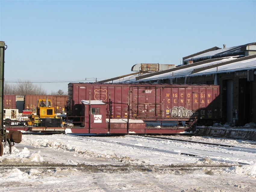 Photo of Moving Box cars at the CN A shop in North Fond du Lac, WI