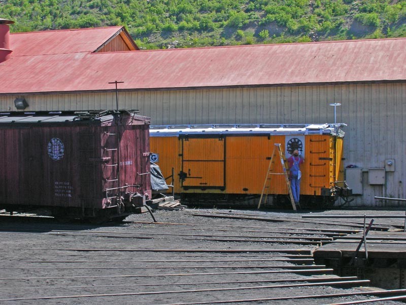 Photo of Adding lettering to a freight car