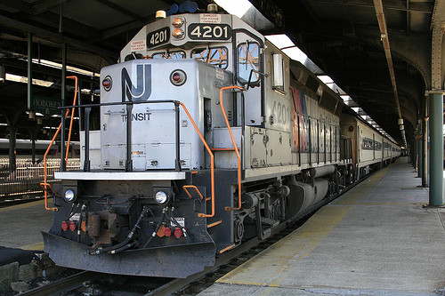 Photo of A GP40PH-2B  with comet cars ready for action at Hoboken Terminal