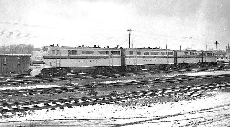 Photo of Burlington Route F3 Units, Galesburg, IL, December 1956