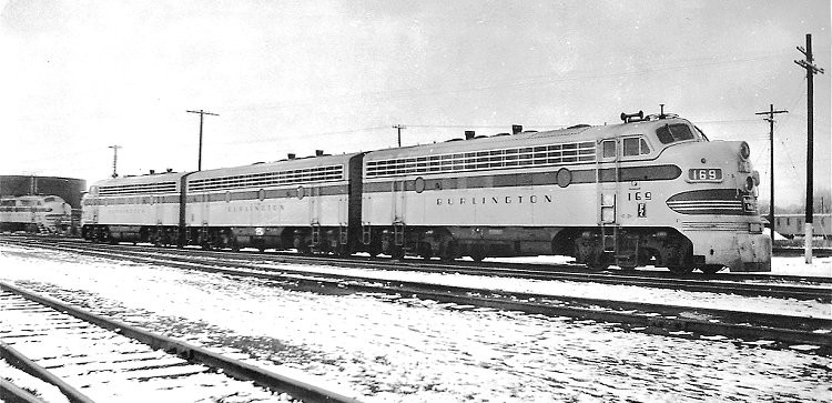 Photo of Burlington Route F7 Units, Galesburg, IL, December 1956