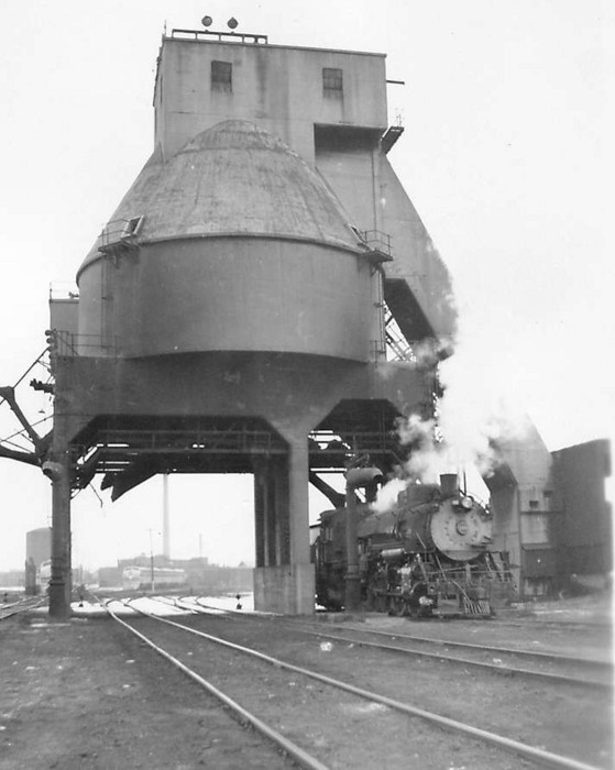 Photo of CB&Q 2-8-2 4961 at Coal Tower, Galesburg, Illinois, December 1956