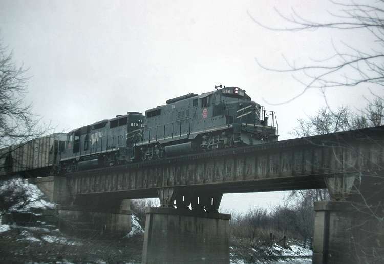 Photo of Missouri Pacific Freight on Bridge, Watseka, Illinois, February 1973