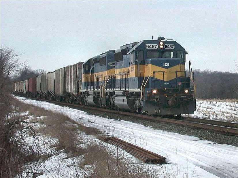 Photo of IC&E SD40-2 Units 6457-6409 near Kirkland, Illinois, February 2005