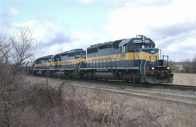 Photo of IC&E SD40-2 Units 6446-6436-6424 near Kirkland, Illinois, February 2005