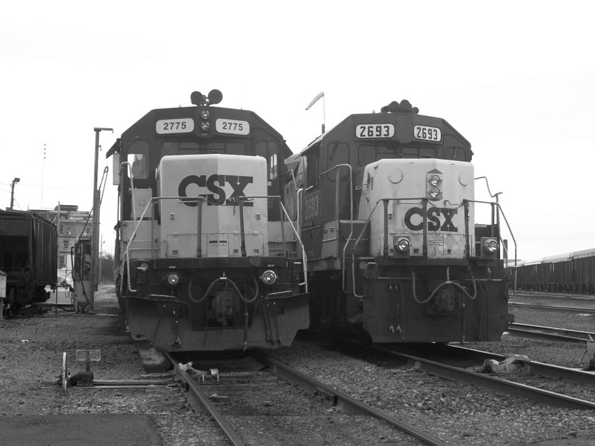 Photo of Two old CSX GP38-2s sits amoungst it's brothers in the Rochester yard.