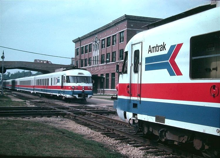 Photo of Amtrak Turboliners, Bloomington, Illinois, August 1974