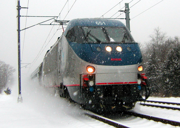 Photo of Amtrak through snow,north in Kingston, RI