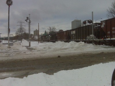 Photo of Loaded Bow coal train in downtown Manchester