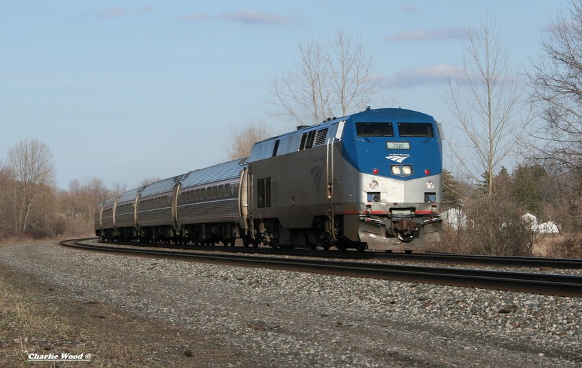 Photo of AMTK 281 speeds into Churchville ny with the P32 class unit 700 on board!