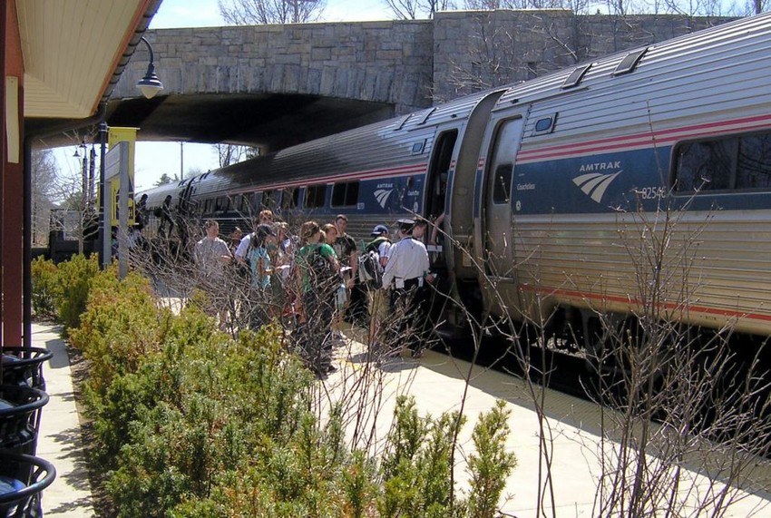 Photo of Amtrak Train 684, The Downeaster Boarding Students at Durham, NH