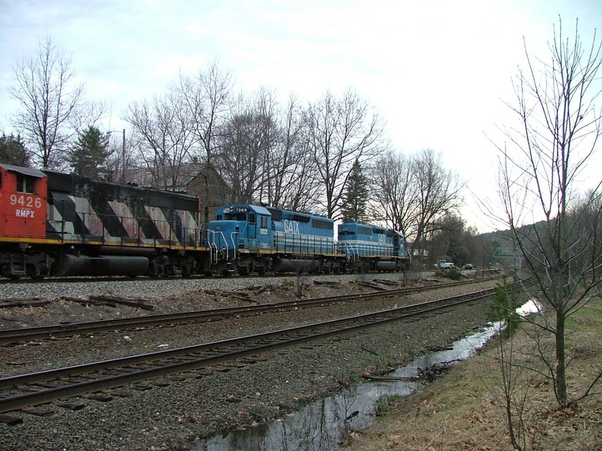 Photo of nec train with two gatx sd40-2's and ex cn gp40lw at millerfalls ma