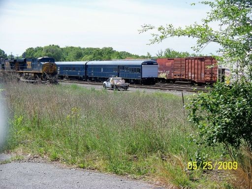 Photo of CSX geometry cars in the North Yard.