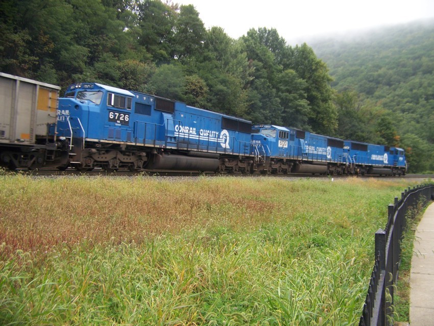 Photo of Norfolk Southern 6734, 6720, and 6726 at Horseshoe Curve near Altoona PA.