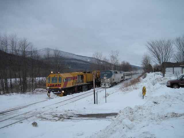 Photo of Loram Rail Grinder meet with SB Vermonter