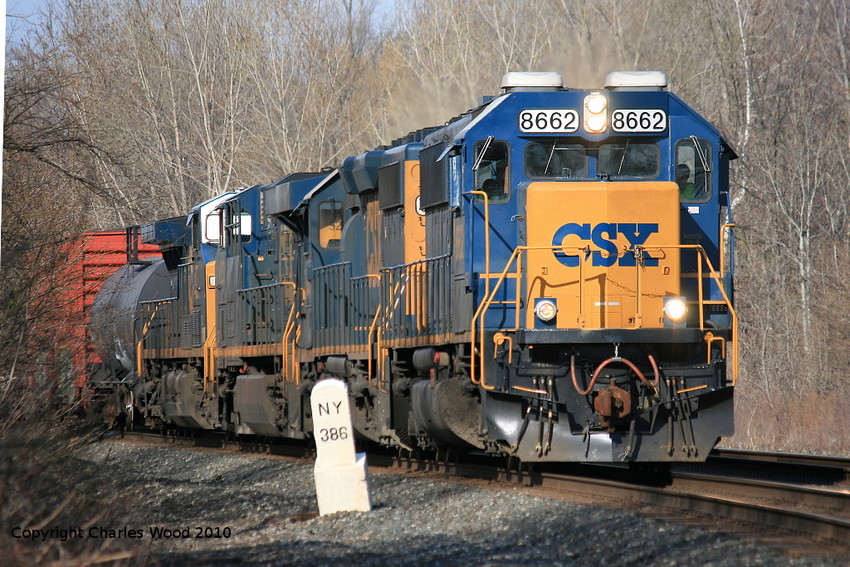 Photo of CSX Q626 with a new SD50-3 up front at Churchville ny