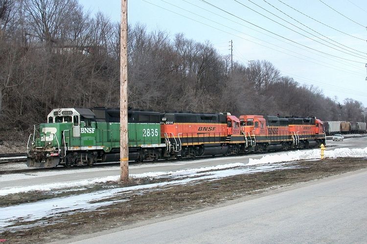 Photo of BNSF Yard Power Lineup, Keokuk, Iowa, March 6, 2010