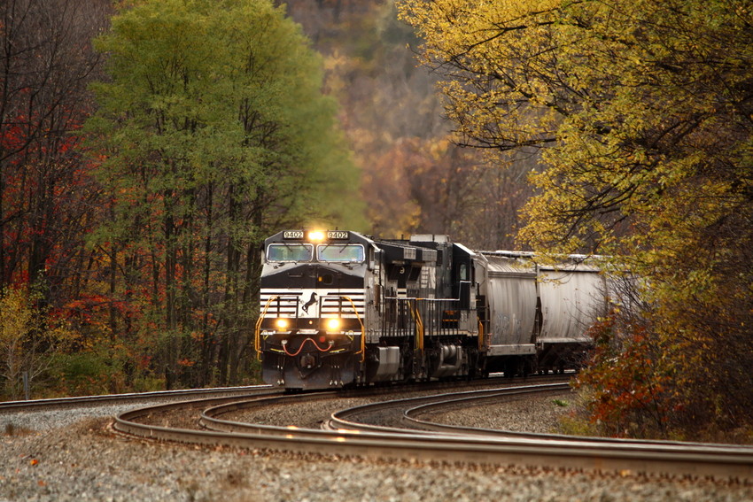 Photo of Eastbound manifest rounds the bend in Lilly PA