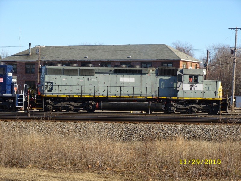 Photo of MEC#611w SD45 repowered is sitting with MEC#602 and was SEPO last night.