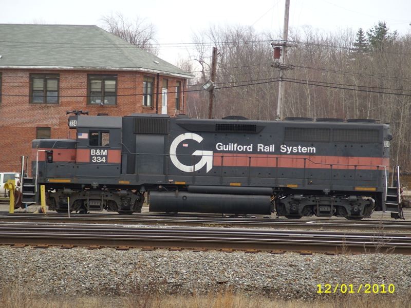 Photo of B&M#334e is PO1 and at this time tied down on the 217 track at the office Rigby.