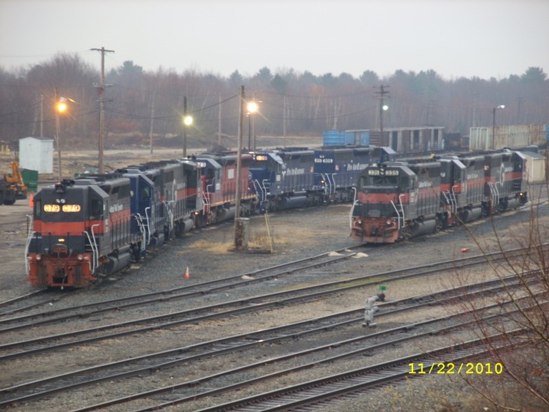 Photo of Rigby Yard with 9 Locomotives at the Pads.