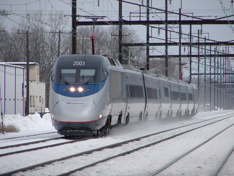 Photo of Amtrak Acela heading south through Levittown