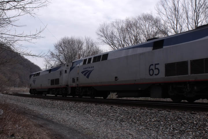 Photo of Eastbound Amtrak locos #65 & &77